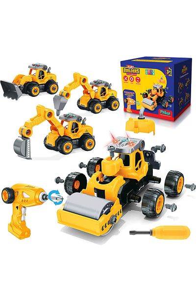 Pitikot Set Masina de Jucarie 4 in 1 Pitikot®, STEM, RC cu telecomanda, sunete, muzica si lumini