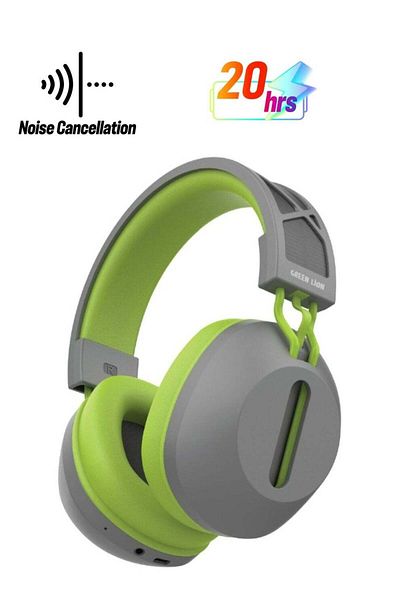 Green Lion SolarEcho Headphones, ANC, Infinite Playtime, 10m Distance, Microphone, AUX Support - Gra