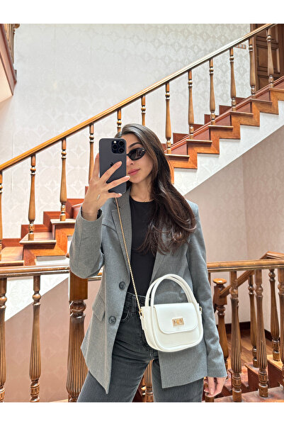 NOTHING Women's Gold Lock Detailed Adjustable Chain Strap White Hand Shoulder and Crossbody Bag Lora