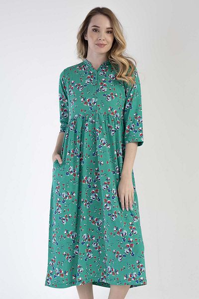 VİENETTA Women's Capri Sleeve Green Dress 100% Cotton C9T0N0O303