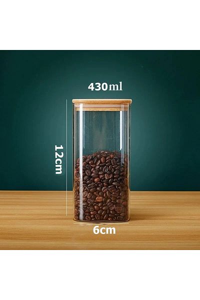 tios home 430ml Wooden Beech Wood Lid Vacuum Acrylic Spice Rack Storage Box 6 Pcs