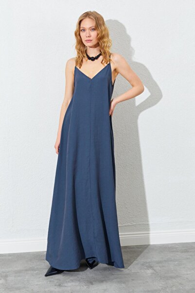 TENA Γυναικείο φόρεμα από ύφασμα Casual Modal με λαιμόκοψη ανθρακί