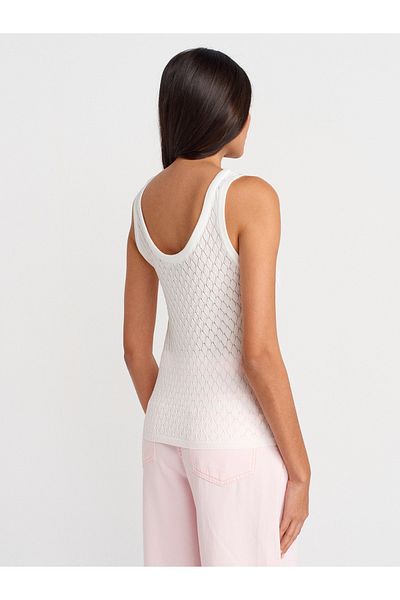 Dilvin 10749 Thick Strap Openwork Knitwear Blouse-White