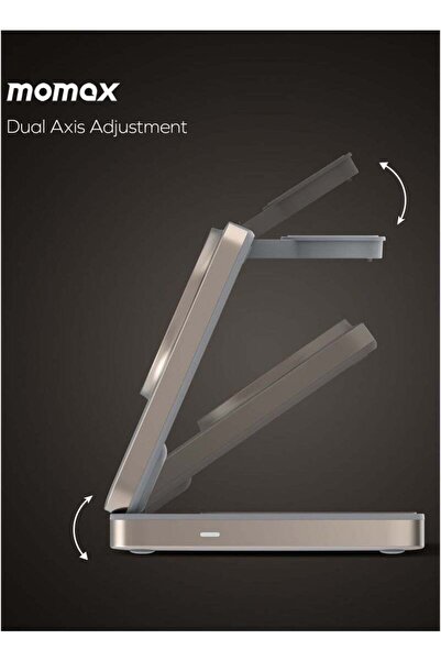 Momax حامل شحن لاسلكي مغناطيسي 3 في 1 بمنفذ شحن Q.Port Qi2 بقوة 15 وات - تيتانيوم