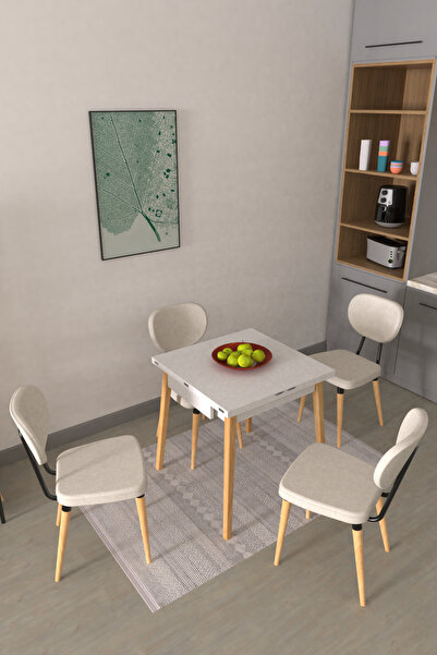 VİLİNZE Deniz Sandalye Avanos Ahşap MDF Kanatlı Mutfak Masası Takımı - 70x70+...