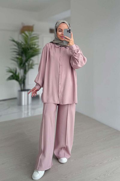 Ka Hijab Pile Detailed Double Suit - Pink