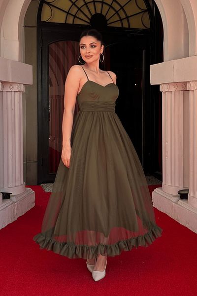 giyimmasalı Φόρεμα με λεπτομέρεια από ύφασμα τούλι - KHAKI GREEN