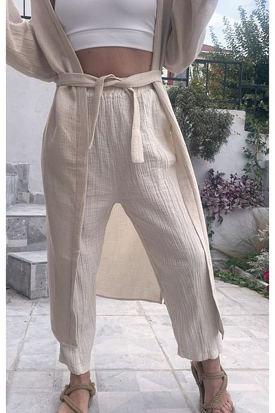 MUJO Women's Carrot Cut Trousers Organic Muslin
