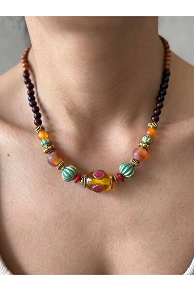 dela otantik El yapımı boncuklu otantik kolye - Bohem Vintage Etnik Renkli Bü...
