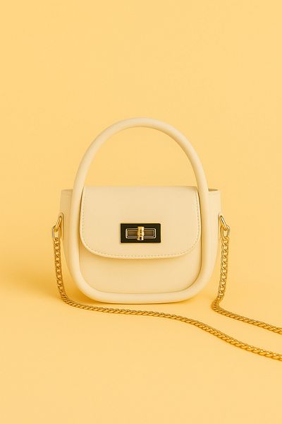 NOTHING Women's Gold Lock Detailed Adjustable Chain Strap Cream Hand Shoulder and Crossbody Bag Lora