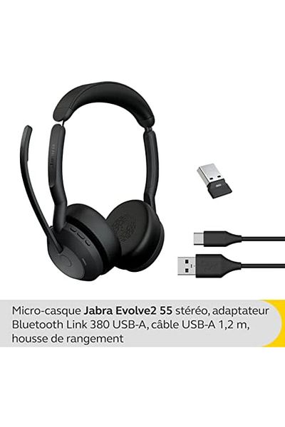 Jabra Wireless Stereo Headset Evolve2 55 With Air Comfort Technology And Active Noise Cancellation M