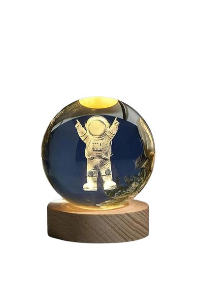 OEM Crystal Globe Lamp, Astronaut, warm LED light, Globe - 6 cm diameter, Base - 2 cm height