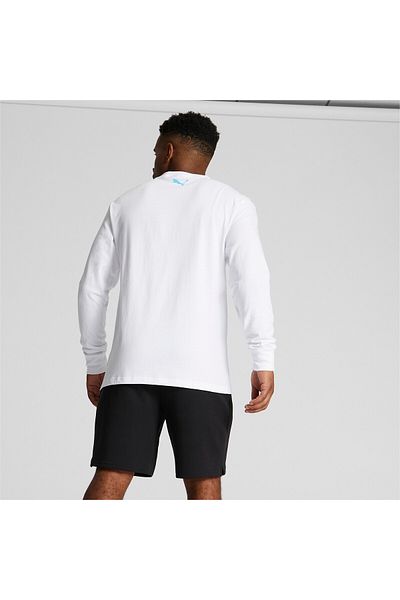 Puma Mens x MELO Blue Hive Long Sleeve Basketball T-Shirt - White