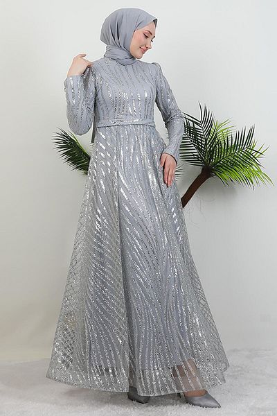 GİYZAMİLA Βραδινό φόρεμα Basra Glitter Γκρι