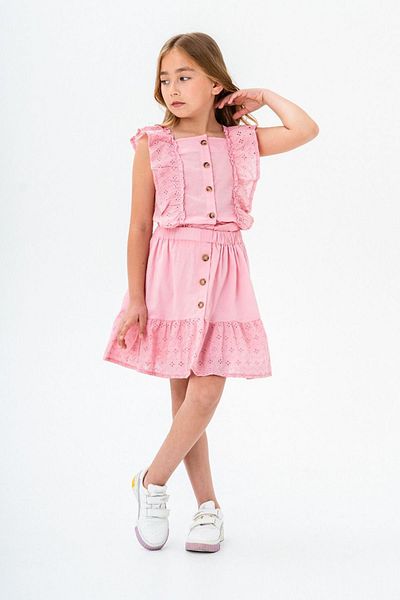 Minigimin Cicileri Mini Girl's Brodeled Girl's Skirt Set of 2 - Pink