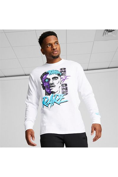Puma Mens x MELO Blue Hive Long Sleeve Basketball T-Shirt - White