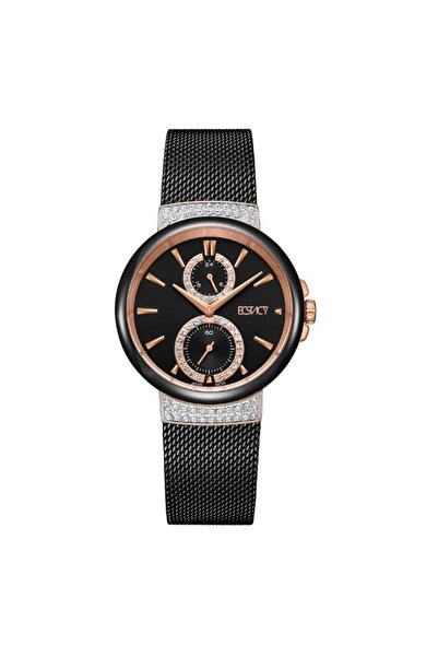ECSTACY ساعة إكستاسي النسائية متعددة الوظائف بمينا أسود - E23603-KMBB