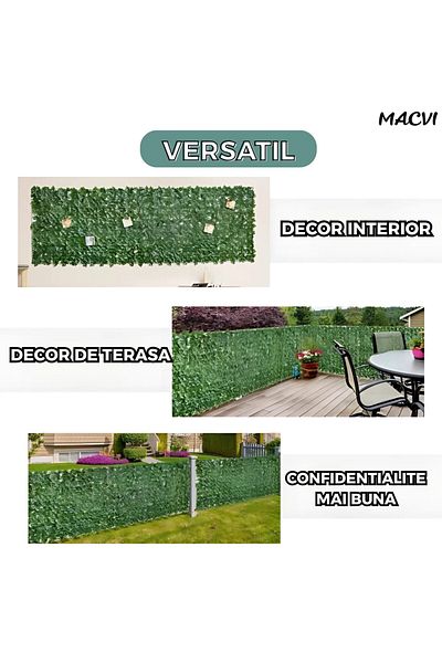 MACVI Gard Artificial Macvi® cu Frunze Verzi Tip Iedera, Confidentialitate si Decor, dimensiuni 300/100