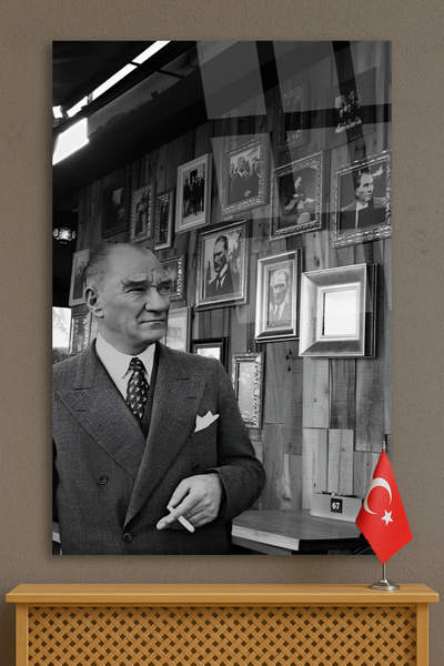 duvarsanatı ATATÜRK SİGARA İÇERKEN KIRILMAZ LÜKS CAM TABLO ATATÜRK TABLOSU OF...