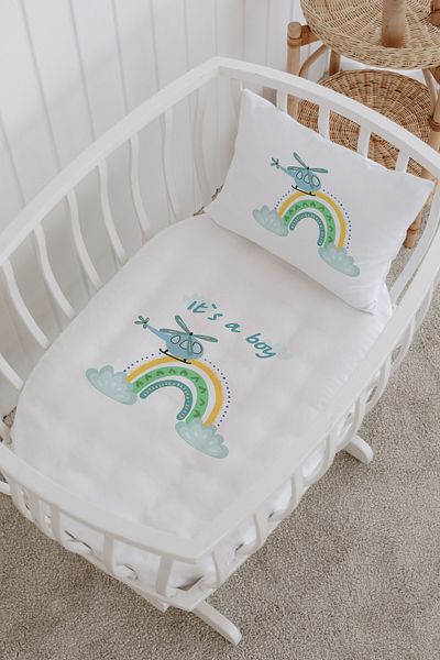 Messido Cotton Satin Printed Patterned Mother's Side Crib Duvet Cover Set 60X100 cm - Msd-210