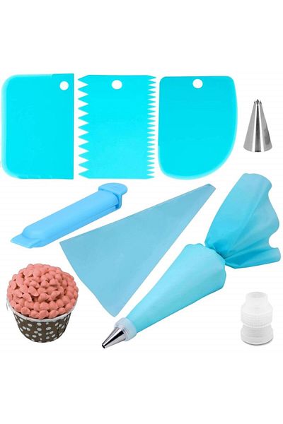 OEM Cake Decorating Set, Silicone/Stainless Steel, 7 Pieces, Blue