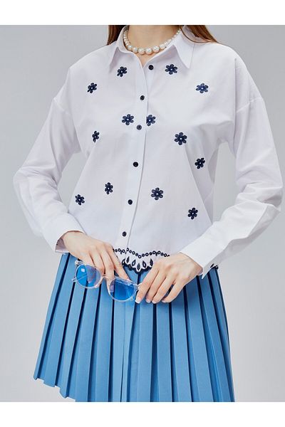 EMMAS CLOTHİNG Cămașă albă de damă cu detaliu de broderie