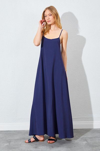 TENA Γυναικείο φόρεμα Casual Modal Navy Blue με λαιμόκοψη