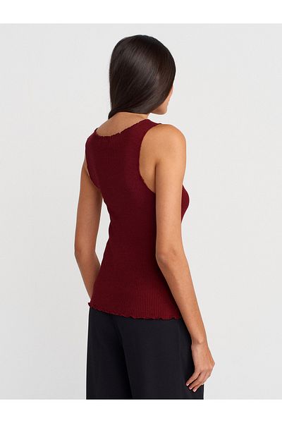 Dilvin 60972 Corded Buttoned Slim Knitwear Vest-Claret Red