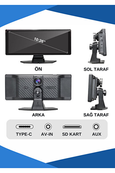 BEKAZE Carplay Android Uyumlu 10.2 İnç Büyük Ekran Tak 4K Ön/Arka Çift Kameralı Araç Ekranı Uyumlu