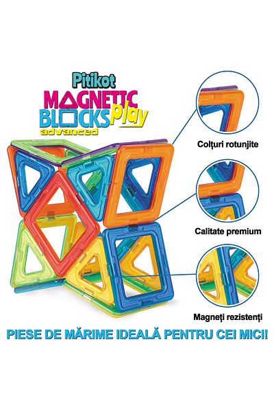 Pitikot Set de construit cu piese magnetice Pitikot®, jucarii educationale pentru copii, 86 piese