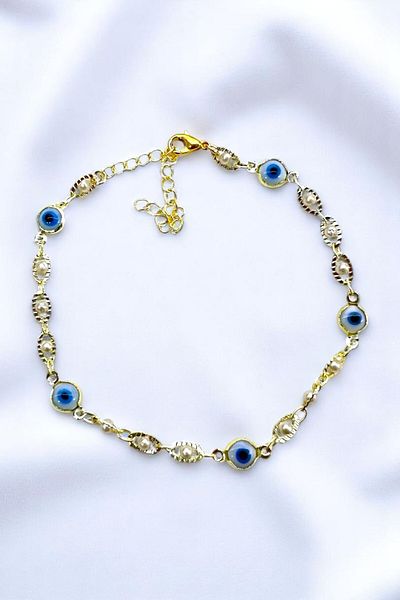 PETEK AKSESUAR Nazar Eye Pearl Shuttle Anklet