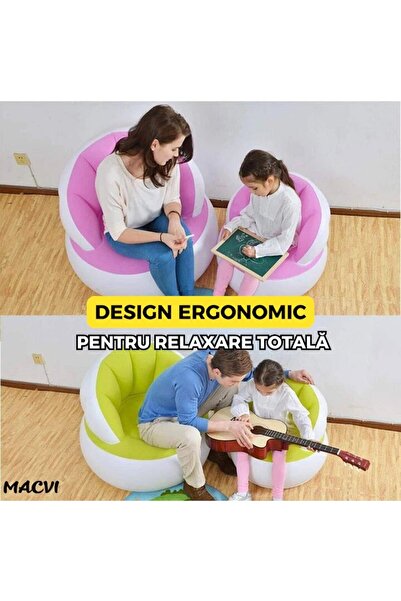 MACVI Comfortable inflatable chair with pump included, 85x70 cm, ideal for indoors and outdoors, Gray