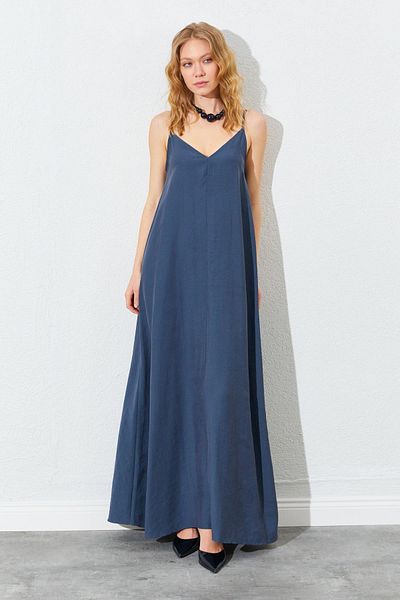 TENA Γυναικείο φόρεμα από ύφασμα Casual Modal με λαιμόκοψη ανθρακί