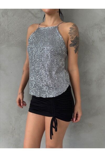 LOKADI Γυναικεία μπλούζα με παγιέτες με λαιμόκοψη