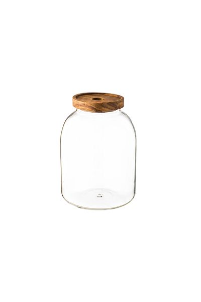 Dania Clear glass jar with wooden lid and airtight seal, 19 cm