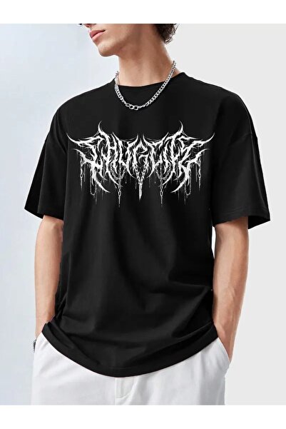 LAND MODA Ανδρικό γοτθικό μπλουζάκι με στάμπα σκούρου τότεμ - Μαύρο άνετο κον...