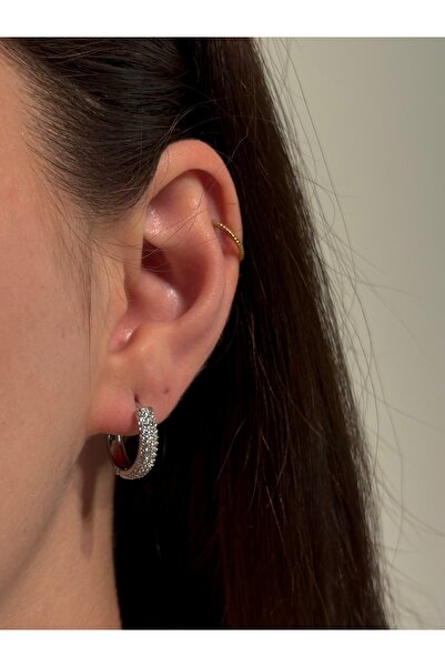 ETERNAL SUNSHINE Xuping Steel Earrings Noir Women's Silver Color with Glittering Rhinestone Hoop Earrings Steel Earrings Model Eternal Sunshine