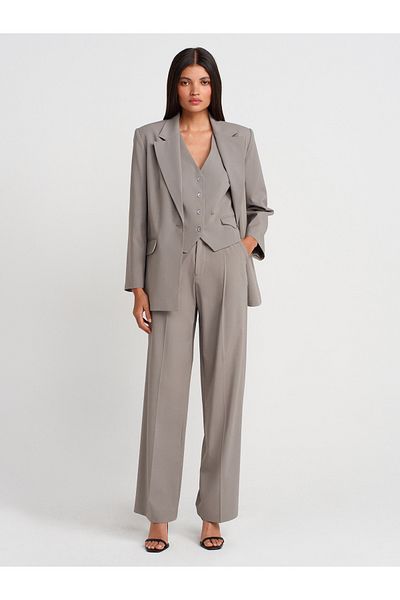 Dilvin 71652 High Waist Draped Trousers-Cagla
