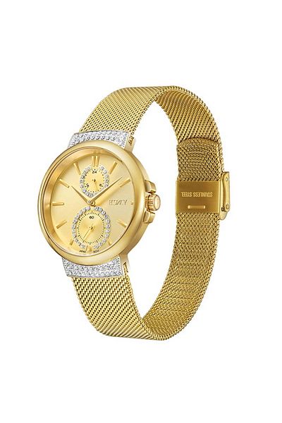 ECSTACY Women's Multi Function Champagne Dial Watch - E23603-GMGC
