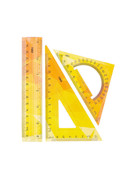 Deli Set geometrie 3 piese culoare flexibilă (riglă 15cm, pătrat 13cm x2) Deli
