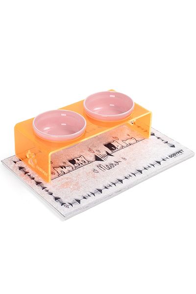GOBYPET 2 Pack Orange Plexi Decorative Cat and Dog Ceramic Food & Water Bowl Mat Gift