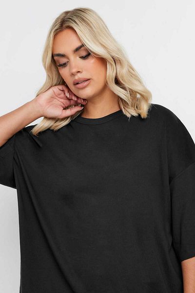 MADAM SHİLA Black Crew Neck Wide Cut Comfortable Sleeve Compact Combed Cotton Large Size Tshirt