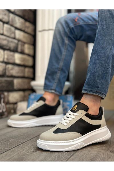 Byshoes BA0327 BOA Thick High Sole Gray Black Lace-Up Sports Men's Shoes