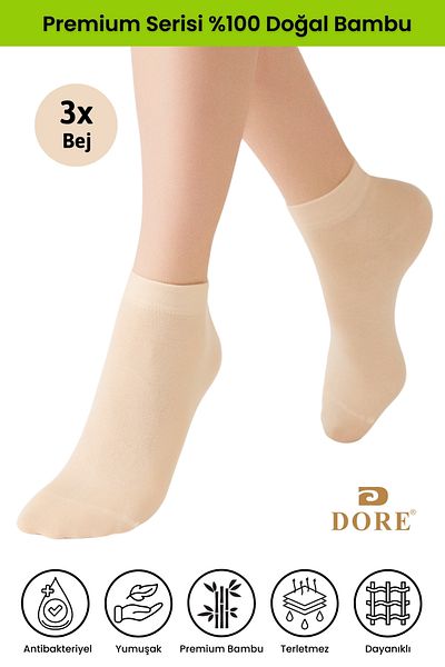 Dore Original Women's 3 Pairs Bamboo Ultra Comfort Anti-Sweat Sports Shoes Sneaker Premium Booties Socks