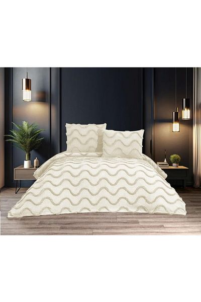 HZR Ekol Ivy Model 3 Pieces Cream Color 1 Bedspread (240X250 cm) + 2 Pillowcases (50X70) cm