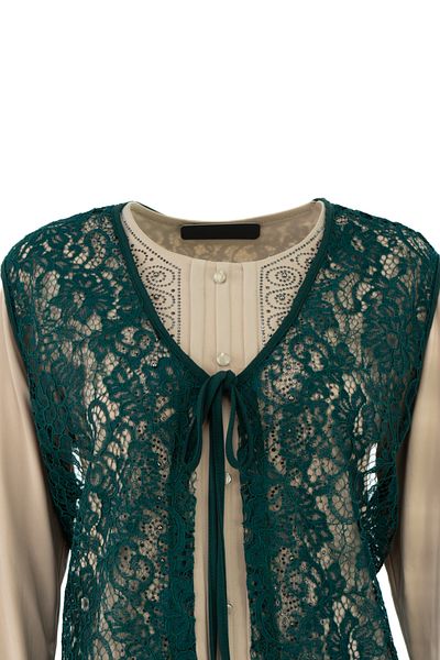Oppland Women Vest Stylish and Modern Self-Patterned V-Neck Front Lace-Up Tulle Fabric Relaxed Fit