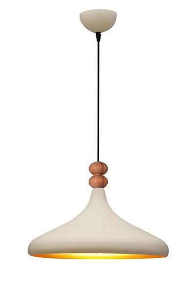 Modavize Nil Modern Design Wooden Detailed Metal Cafe - Kitchen Cream Color Single Chandelier (35 cm)