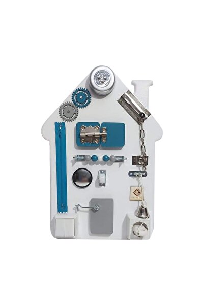 OEM Placa senzoriala busy board pentru copii, model Casa, 47x32 cm, culoare albastru