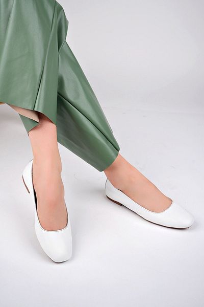 Deripabuc Genuine Leather White Women's Leather Ballerina Dp58-4096