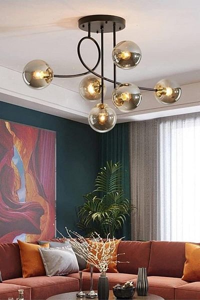 Modavize تصميم مخصص من Jade مكون من 6 قطع - ثريا سوداء حديثة مع زجاج مدخن لغرفة المعيشة والمطبخ وغرفة النوم